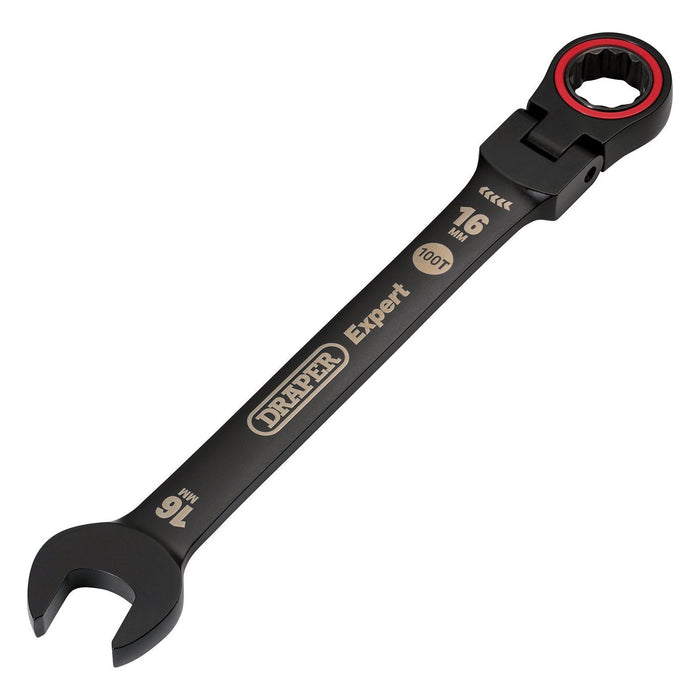 Draper Expert HI-TORQ Metric Flexible Head Ratchet Combination Spanner, 16mm, Black Draper - Town Tools