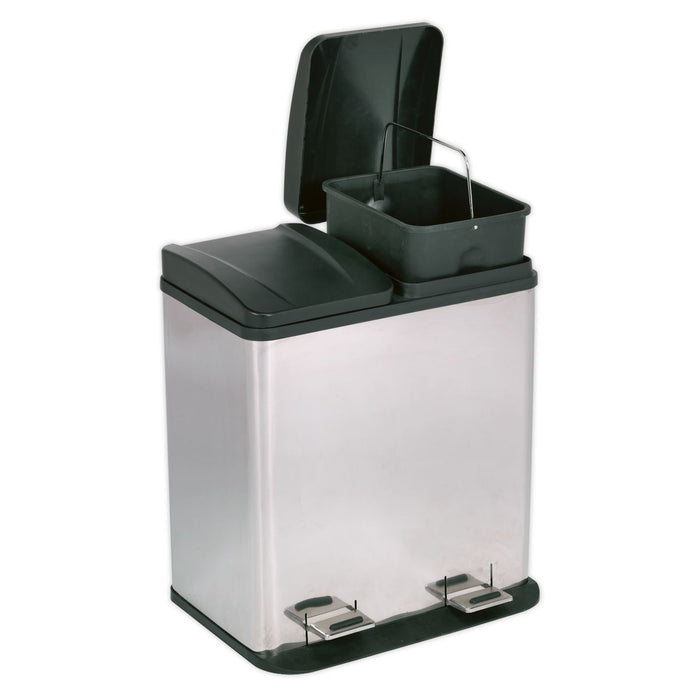 Sealey Pedal Bin Recycling 40L Stainless Steel BM73 Sealey - Town Tools 