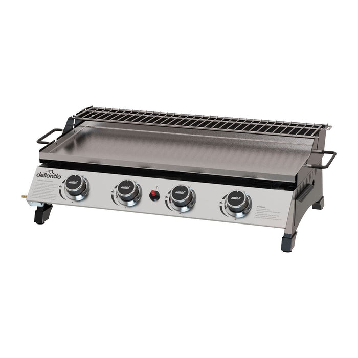 Dellonda 4 Burner Stainless Steel Portable Gas Plancha with Warming Rack 10kW