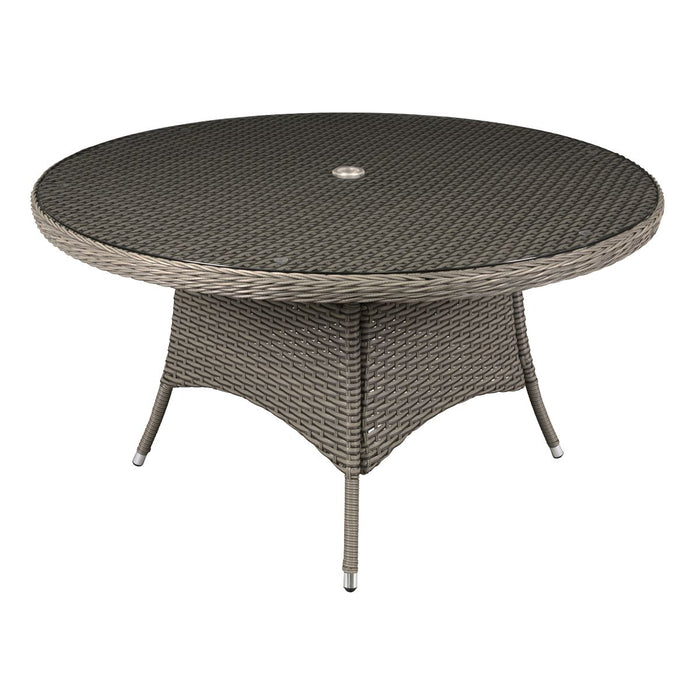 Dellonda Chester Rattan Wicker Round Outdoor Dining Table Tempered Glass Top