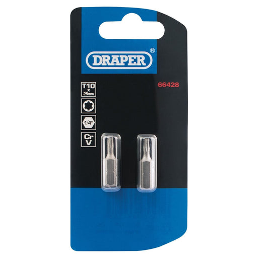 Draper TX-STAR Insert Bit, 1/4" Hex, 25mm Long, T10 (Pack of 2) Draper - Town Tools 