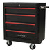 Sealey Rollcab 4 Drawer Retro Style- Black with Red Anodised Drawer Pulls Sealey - Town Tools 