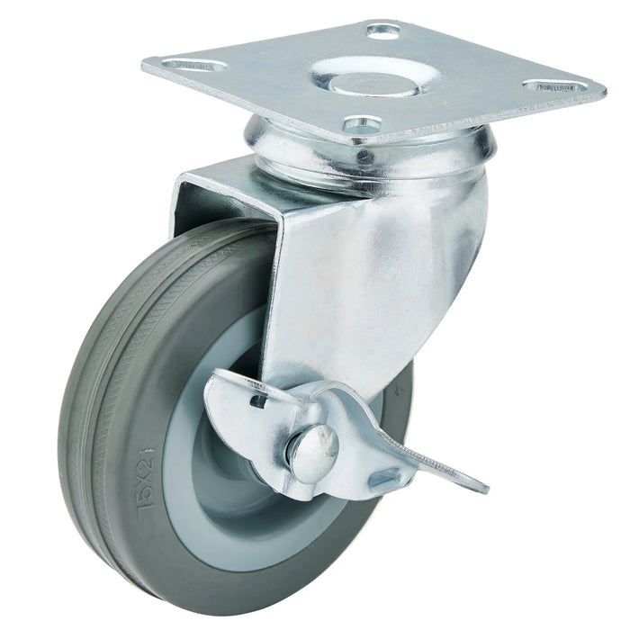 Draper Swivel Plate Fixing Rubber Castor with Brake, 75mm Diameter, S.W.L. 70kg