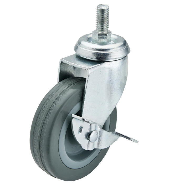 Draper Swivel Bolt Fixing Rubber Castor with Brake, 100mm Diameter, S.W.L. 80kg