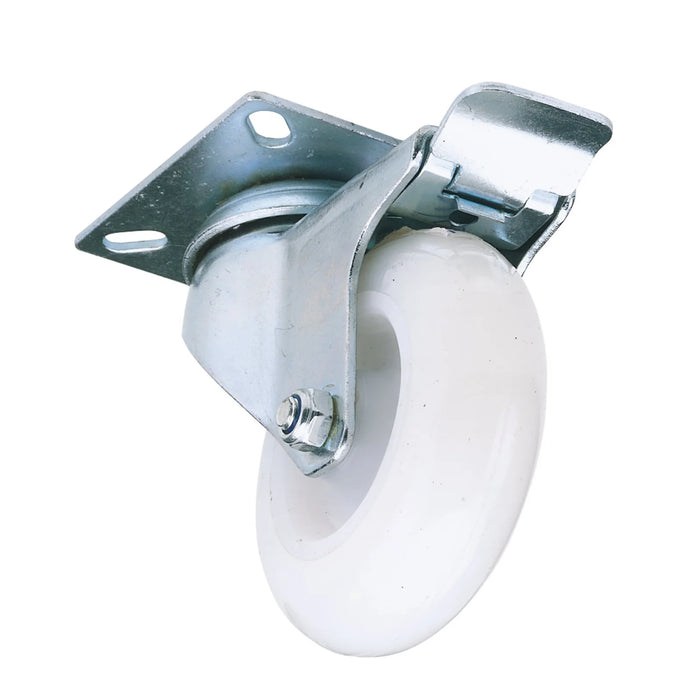 Draper Swivel Plate Fixing Nylon Wheel with Brake, 75mm Diameter, S.W.L. 70kg
