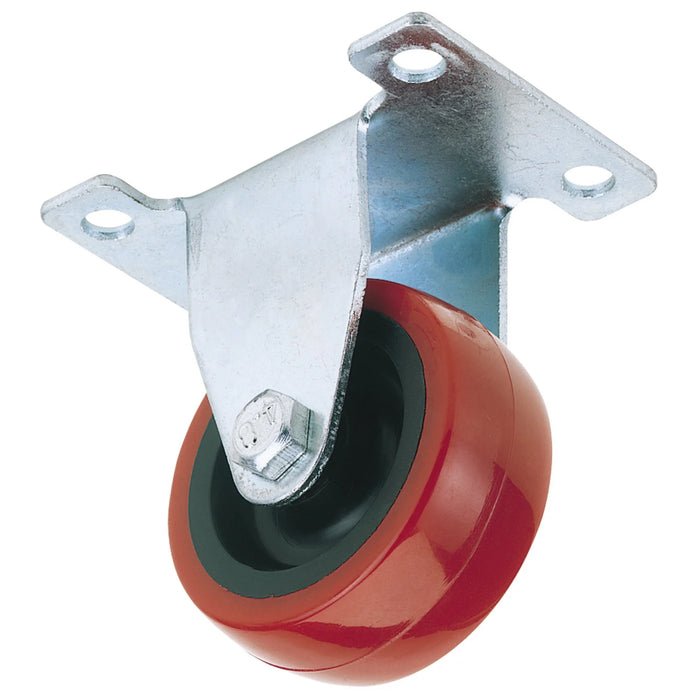 Draper Fixed Plate Fixing Polyurethane Wheel, 50mm Diameter, S.W.L. 75kg