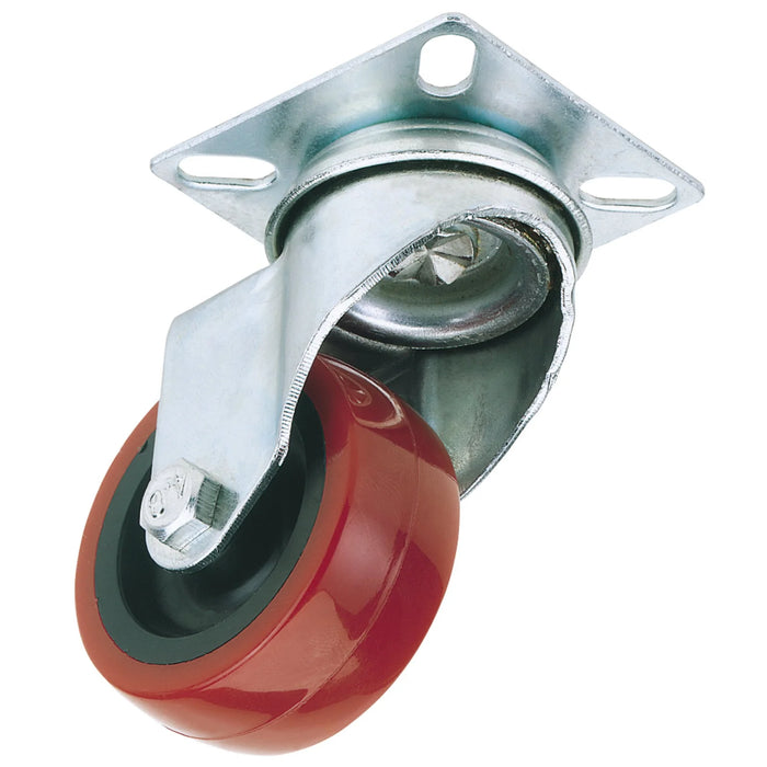 Draper Polyurethane Wheeled Swivel Plate Fixing Castor, 75mm Diameter, S.W.L.