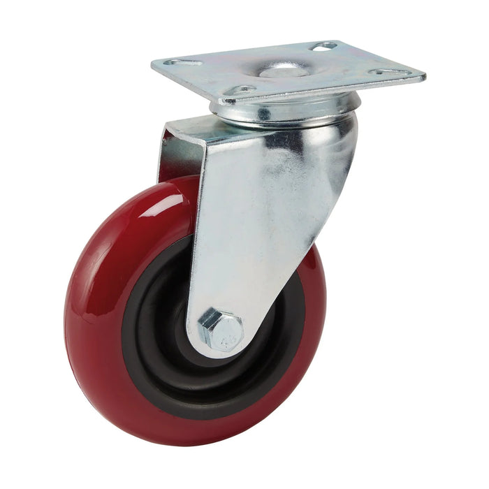 Draper Polyurethane Wheeled Swivel Plate Castor, 100mm Diameter, S.W.L. 125kg