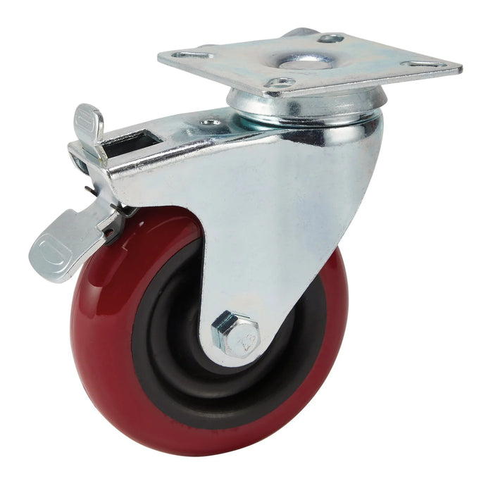 Draper Swivel Plate Fixing Polyurethane Wheel with Brake, 100mm Diameter, S.W.L.