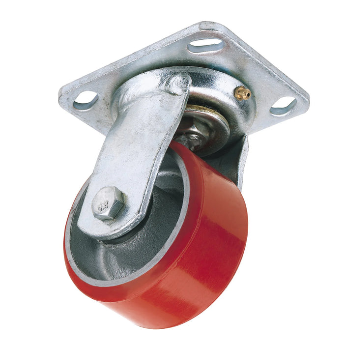 Draper Swivel Plate Fixing Heavy Duty Polyurethane Wheel, 125mm Diameter, S.W.L.