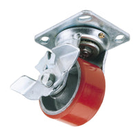 Draper Swivel Plate Fixing Heavy Duty Polyurethane Wheel with Brake, 125mm