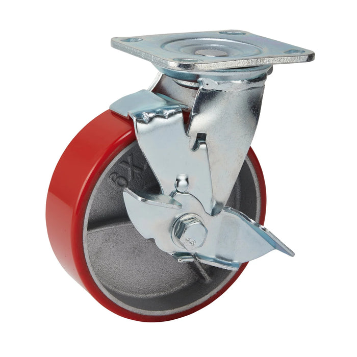 Draper Swivel Plate Fixing Heavy Duty Polyurethane Wheel with Brake, 160mm