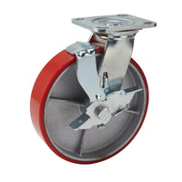 Draper Swivel Plate Fixing Heavy Duty Polyurethane Wheel with Brake, 200mm