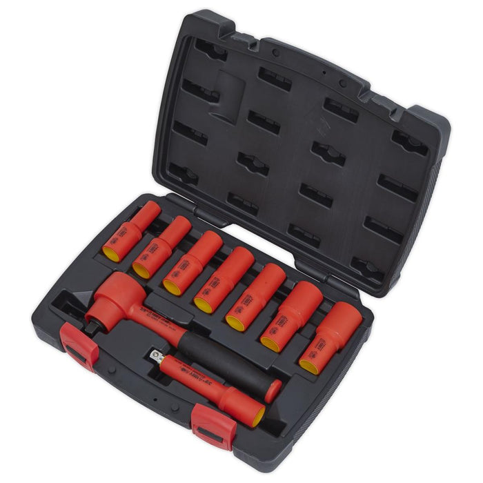 Sealey Insulated Socket Set 9pc 3/8"Sq Drive 6pt WallDrive VDE Approved AK7942 Sealey - Town Tools 