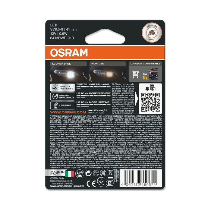 Osram LED Interior White Festoon Bulb 41mm SV8.5-8 265 LEDriving SL 6413DWP-01B Osram - Town Tools 