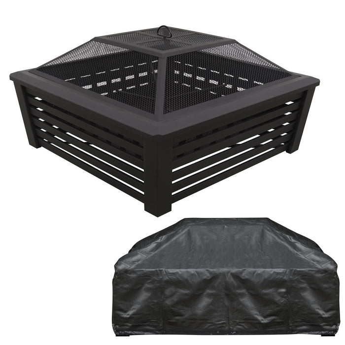 Dellonda 35" Square Outdoor Fire Pit Mesh Screen Lid Black