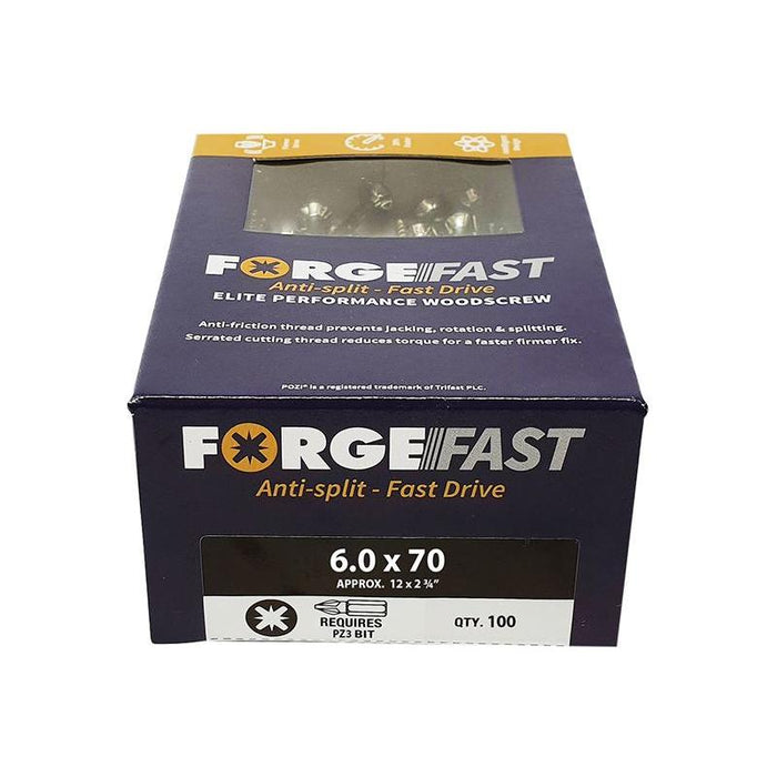 Forgefix ForgeFast Pozi Compatible Elite Performance Wood Screw ZY 6.0 x 70mm Box 100 ForgeFix - Town Tools