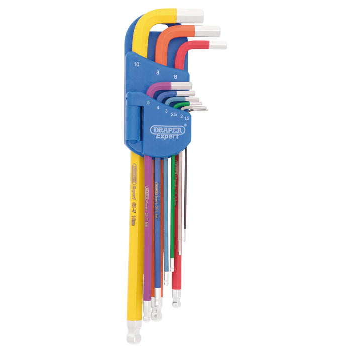 Draper Expert Metric Extra Long Hex. and Ball End Key Set, Colour Coded (9