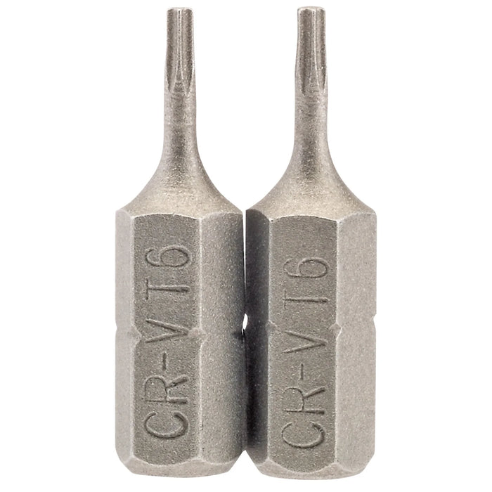 Draper TX-STAR® Insert Bit, 1/4" Hex, Long, T6 (Pack of 2) 25-75mm