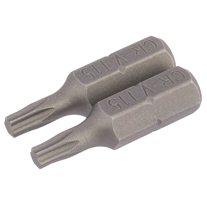 Draper TX-STAR® Insert Bit, 1/4" Hex, Long, T15 (Pack of 2) 25-75mm