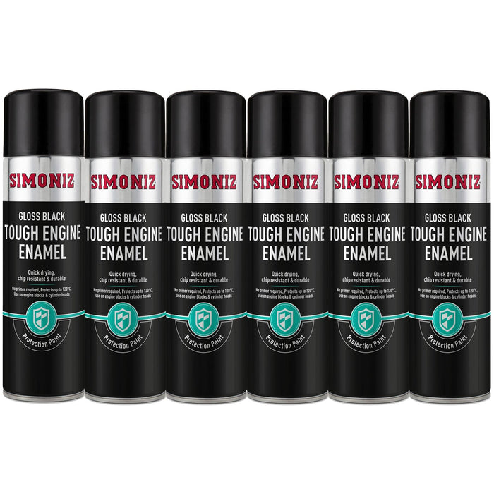 6x Simoniz Gloss Black Tough Car Spray Protection Paint Aerosol Durable 500ml Simoniz - Town Tools 