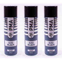 3x Autotek Professional Gloss Black 500ml Spray Paint High Coverage