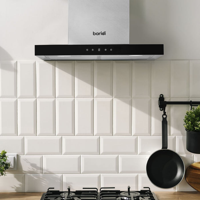 Baridi T-Shape Chimney Cooker Hood with Carbon Filters 60cm - Stainless Steel