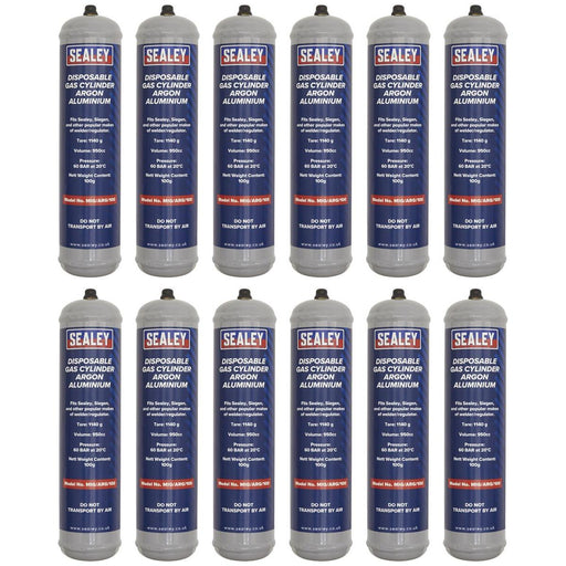 Sealey Disposable Argon Gas Cylinder 100g - Box of 12 MIG/ARG/100/12 Sealey - Town Tools 