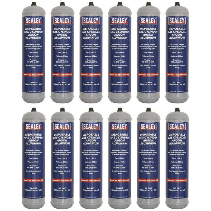 Sealey Disposable Argon Gas Cylinder 100g - Box of 12 MIG/ARG/100/12 Sealey - Town Tools 