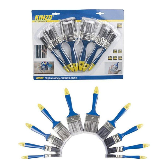 KINZO Paint Brushes x 10 Synthetic Flat Brush Paint Brush DIY Home Decorating Kinzo - Town Tools