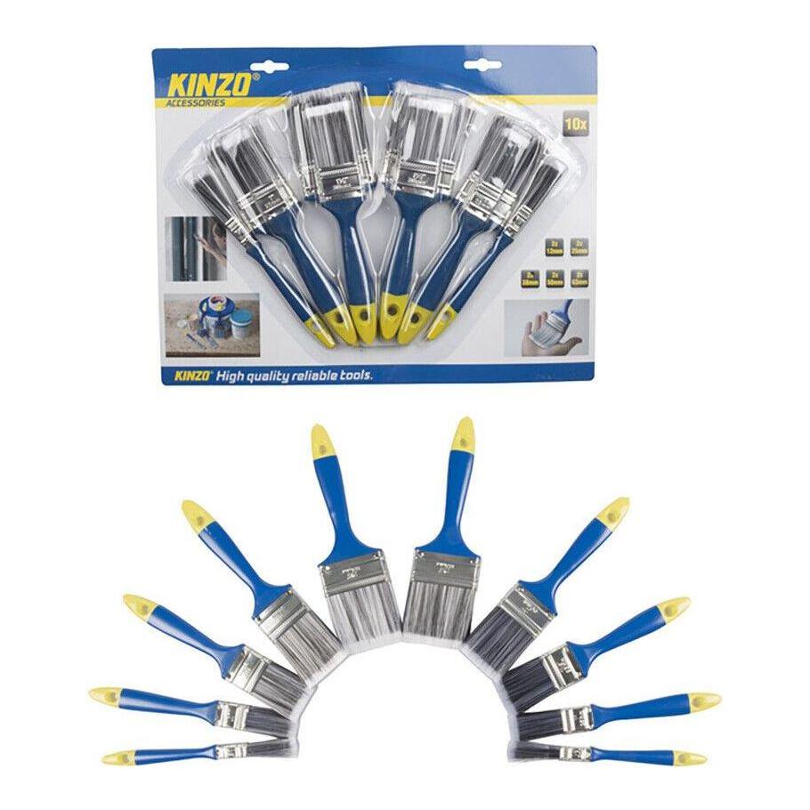 KINZO Paint Brushes x 10 Synthetic Flat Brush Paint Brush DIY Home Decorating Kinzo - Town Tools