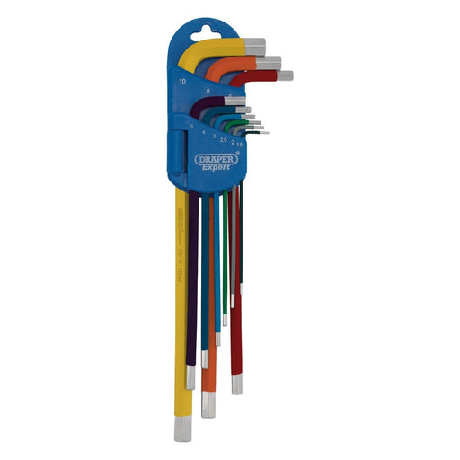 Draper Expert Metric Extra-Long Arm Hex Key Set, Colour Coded (9 Piece) Draper - Town Tools 