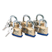 Draper Solid Brass Padlocks with Hardened Steel Shackle, (Pack of 6) 40-60mm