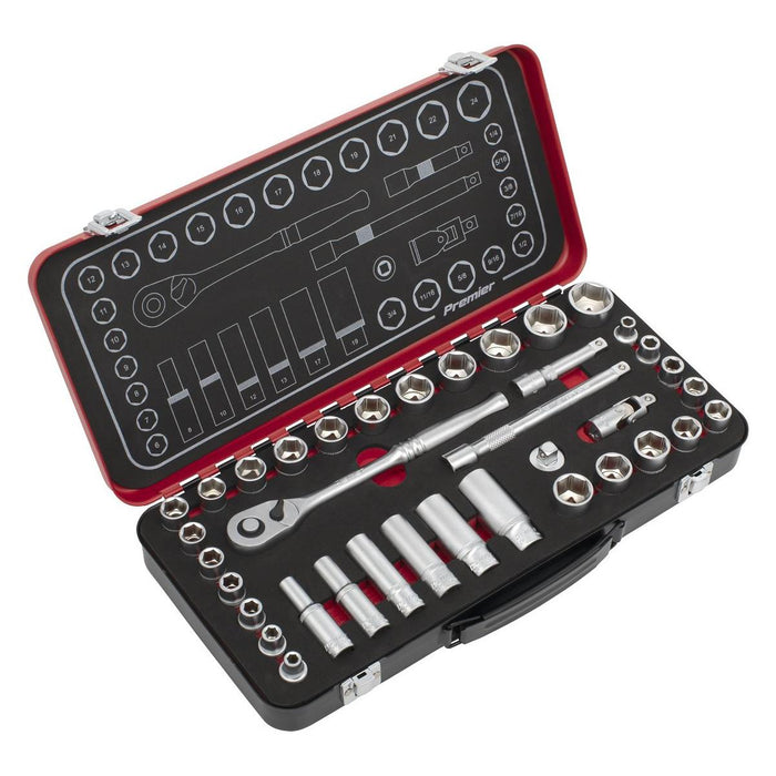 Premier Platinum Metric/Imperial Socket Set 3/8"Sq Drive 37pc Sealey Premier Platinum - Town Tools 