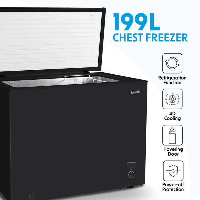 Baridi Freestanding Chest Freezer 199L Capacity - Black DH151