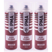 3x PMA Clear Lacquer 500ml Spray Paint GLOSS HIGH COVERAGE CLEAR LACQUER