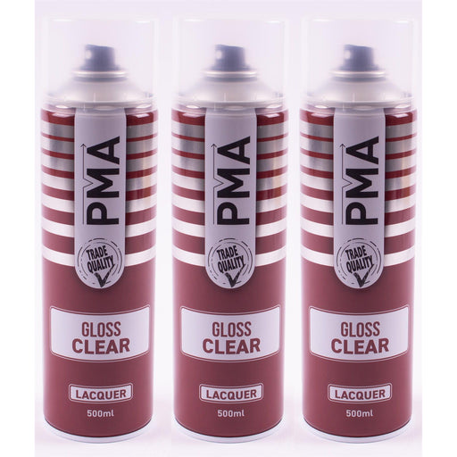 3x PMA Clear Lacquer 500ml Spray Paint GLOSS HIGH COVERAGE CLEAR LACQUER PMA - Town Tools 