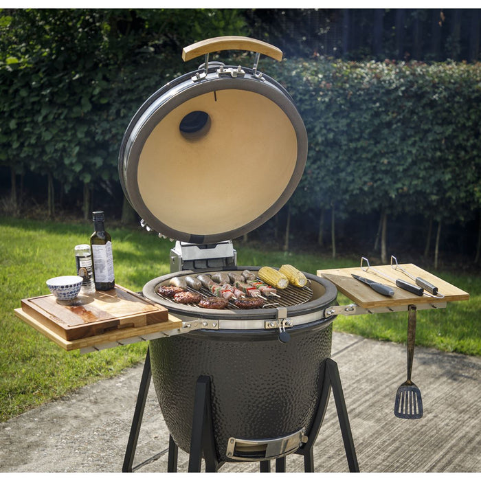 Dellonda Deluxe 22"(56cm) Ceramic Kamado Style BBQ with Wheeled Stand