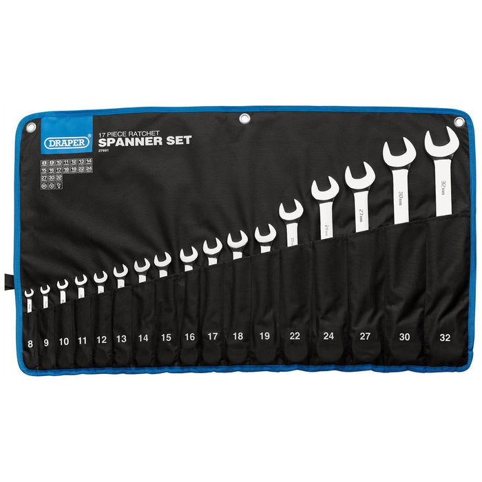 Draper Draper HI-TORQ Metric Ratchet Combination Spanner Set (17 Piece) Draper - Town Tools