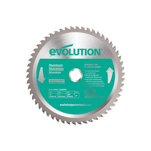 Evolution Aluminium Cutting Mitre Saw Blade 230 x 25.4mm x 80T Evolution - Town Tools