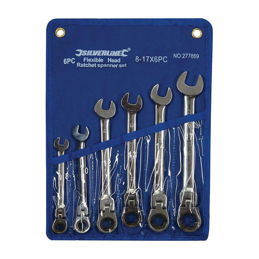 Silverline Flexible Head Ratchet Spanner Set 6pce 8 - 17mm Silverline - Town Tools 