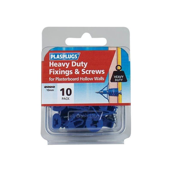 Plasplugs HWHS010 Heavy-Duty Plasterboard Fixings & Screws Pack of 10 Plasplugs - Town Tools