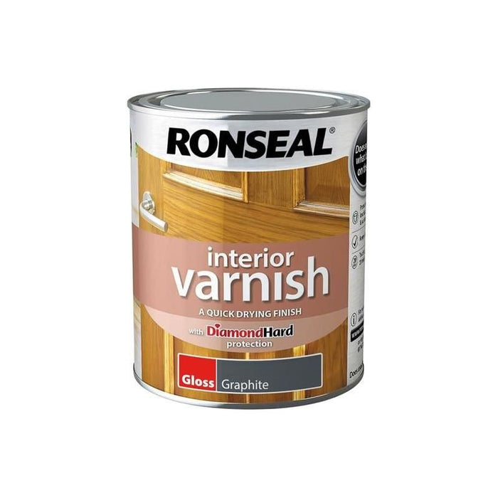 Ronseal Interior Varnish Quick Dry Gloss Graphite 750ml Ronseal - Town Tools