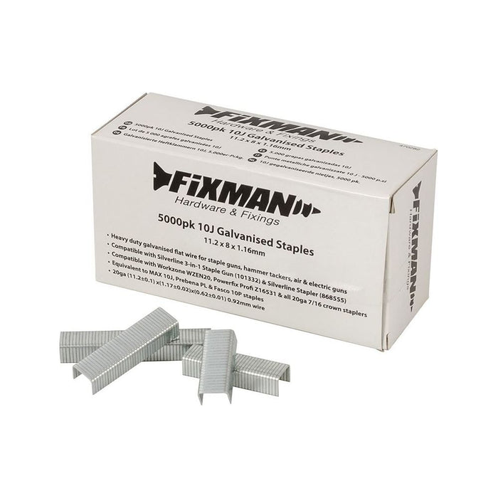 Fixman 10J Galvanised Staples 5000pk 11.2 x 8 x 1.17mm Fixman - Town Tools 