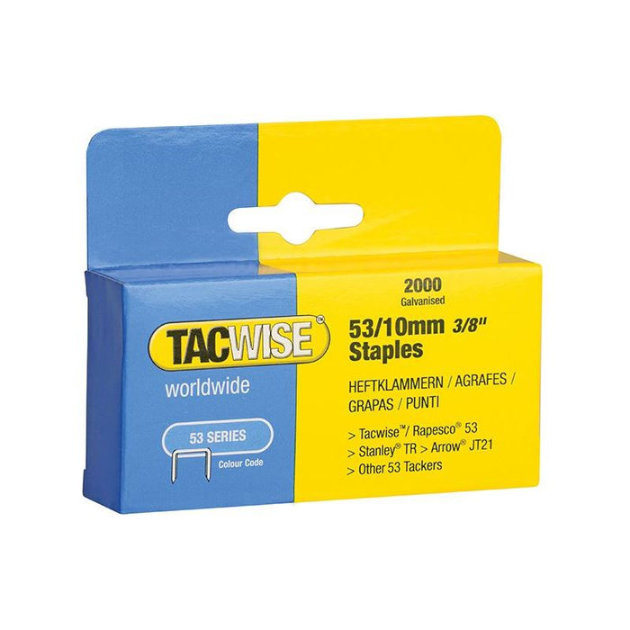 Tacwise 53 Light-Duty Staples 10mm (Type JT21 A) (Pack 2000) Tacwise - Town Tools