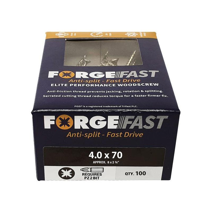 Forgefix ForgeFast Pozi Compatible Elite Performance Wood Screw ZY 4.0 x 70mm Box 100 ForgeFix - Town Tools