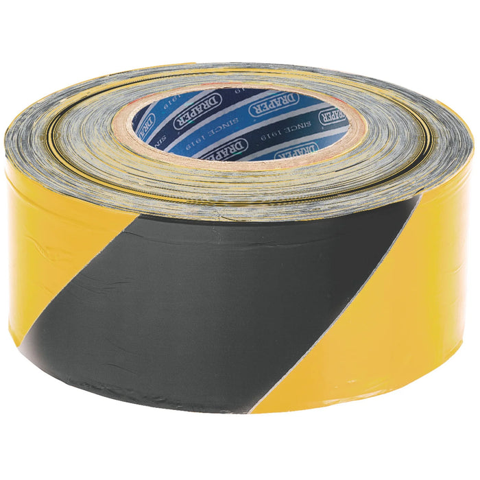 Draper Barrier Tape Roll, 500m x 75mm, Black and Yellow - TP-BAR