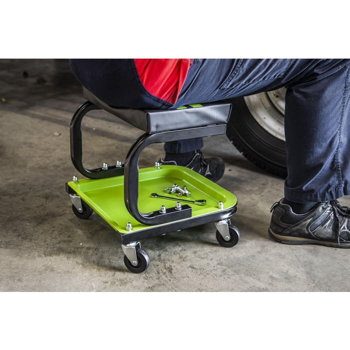 Sealey Mechanic's Utility Seat Deluxe Hi-Vis Green SCR9HV Sealey - Town Tools 