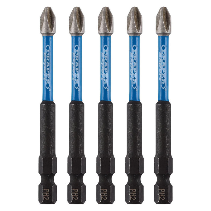 Draper Expert Cross Slot/PH Type Impact Screwdriver Bits, No.2 x 75mm, 1/4" Hex Draper - Town Tools 