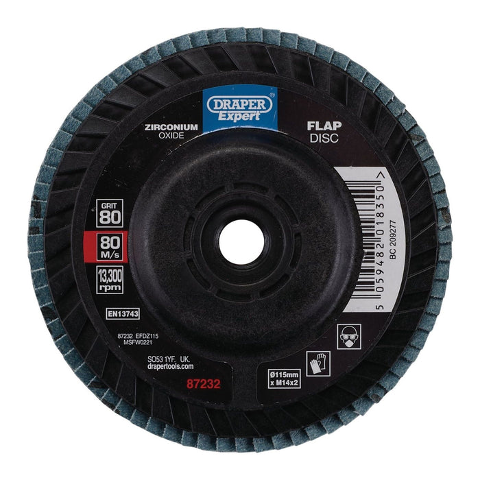 Draper Expert Zirconium Oxide Flap Disc, 115mm, M14, 80 Grit 87232 Draper - Town Tools 